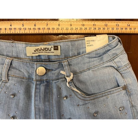 Jou Jou Premium Denim Women's Shorts Size 3/4 Light Wash, High Rise, Fringe Hem - Picture 7 of 9
